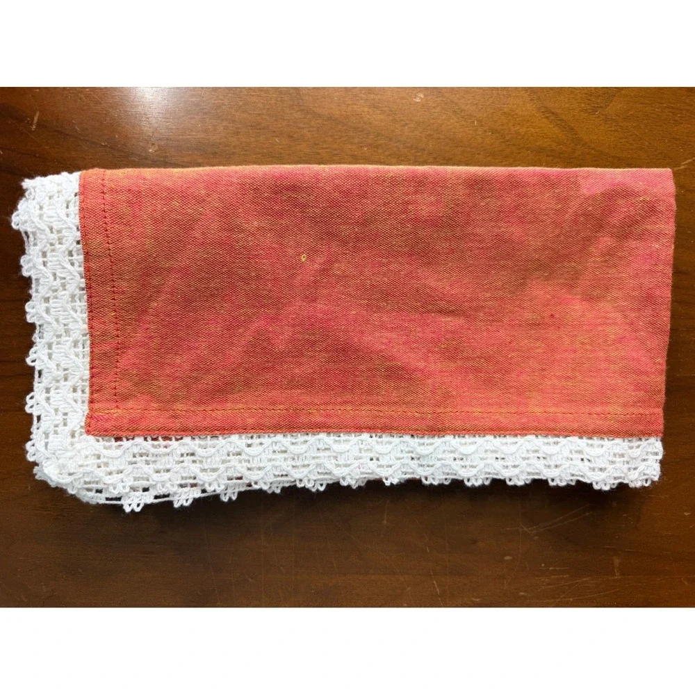 Pier 1 Imports Salmon Lace Chambray‎ Napkins Set of 22 Orange Cotton Crochet